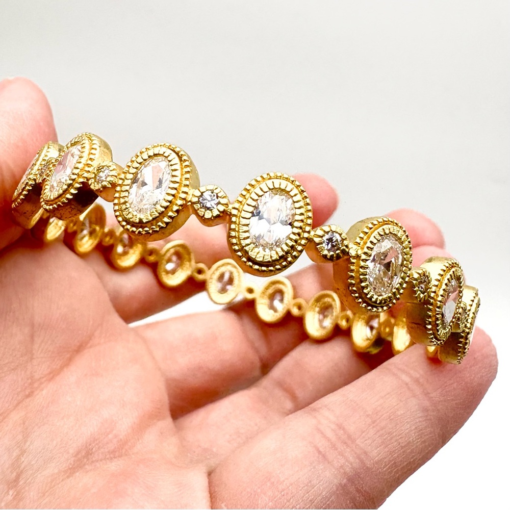 New Freida Rothman Matte Gold Bezel-Set Cubic Zirconia Oval Bangle Bracelet - Picture 2 of 5